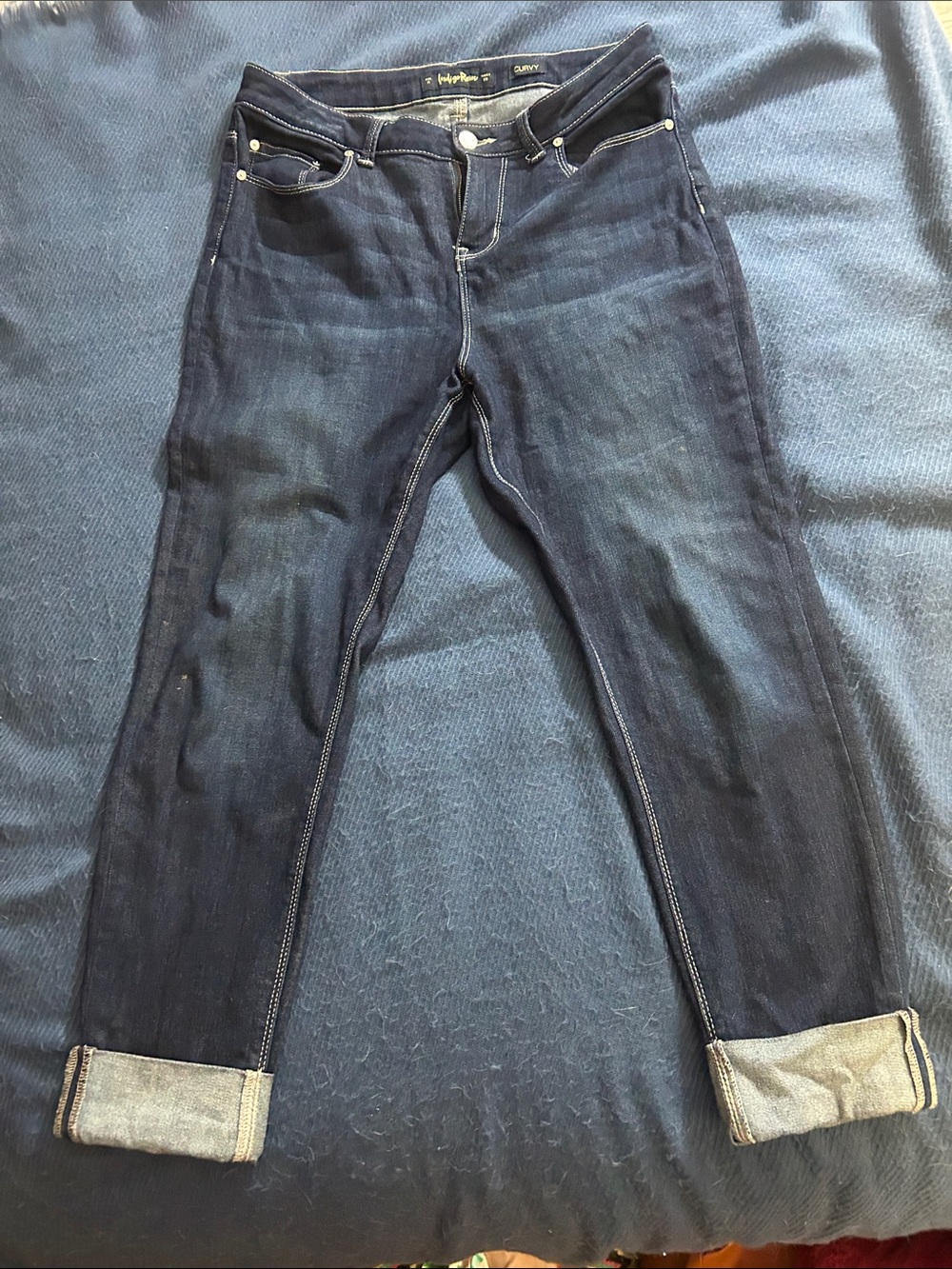 Indigo Rein Dark Blue Cuffed Ankle Jeans